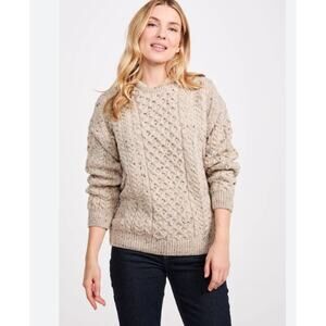 Shades of Aran Ireland Chunky Fisherman Sweater – Cream Merino Wool, Cable Knit